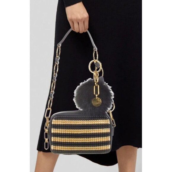 MICHAEL Michael Kors Nolita Medium Signature Logo Print  DESIGNER MICHAEL KORS COLLECTION BLUE & GOLD CHAIN MED SIZE SHOULDER BAG